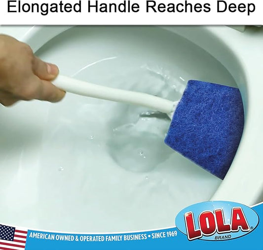 LOLA Bath & Toilet Bowl Scrubber Brush w/Comfort Handle, 72 Pack, w/Hang Hole. Non-Scratch, Removes Rings w/Scrubbing Pad