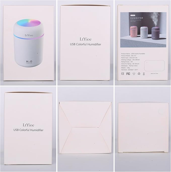 Colorful Cool Mini Humidifier, USB Personal Desktop Humidifier for Car, Office Room, Bedroom,etc. Auto Shut-Off, 2 Mist Modes, Super Quiet. (White)