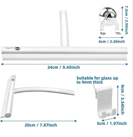 All-Purpose Squeegee Scrubber with Silicone Blade - 9 Inch Multi-Use Glass Wiper for Shower, Bathroom, Garage | Tile, Marble & Glass Cleaning Tool (White)