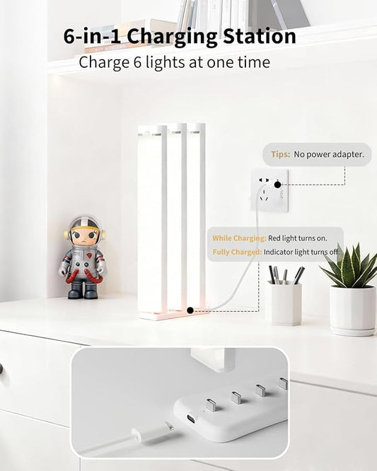 3 Packs Under Cabinet Lighting with Charging Station 8 Inches, Motion Sensor Light Indoor Rechargeable, 3 Color Dimmable Closet Light, USB Led Stick on Under Counter Lights for Kitchen Pantry