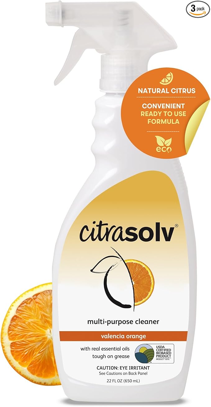 Citra Solv All Purpose Cleaning Spray โ Powerful Citrus Degreaser for Kitchen & Bathroom, Multi-Surface Cleaner, No Harsh Chemicals, Valencia Orange 22oz (Pack of 3)