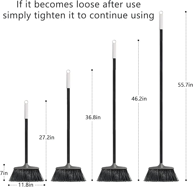 Outdoor Broom for Floor Cleaning - 52-inch Heavy Duty Outside Broom, Stiff Bristle Brooms for Sweeping Outdoor, Angle Brooms for Floors Applied to Yards, Garages, Patios, and Walkways, etc. Dark Gray