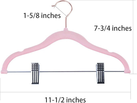 Tosnail 30 Pack Kids Velvet Hangers Children's Clothes Hangers Baby Hangers with Clips - Pink