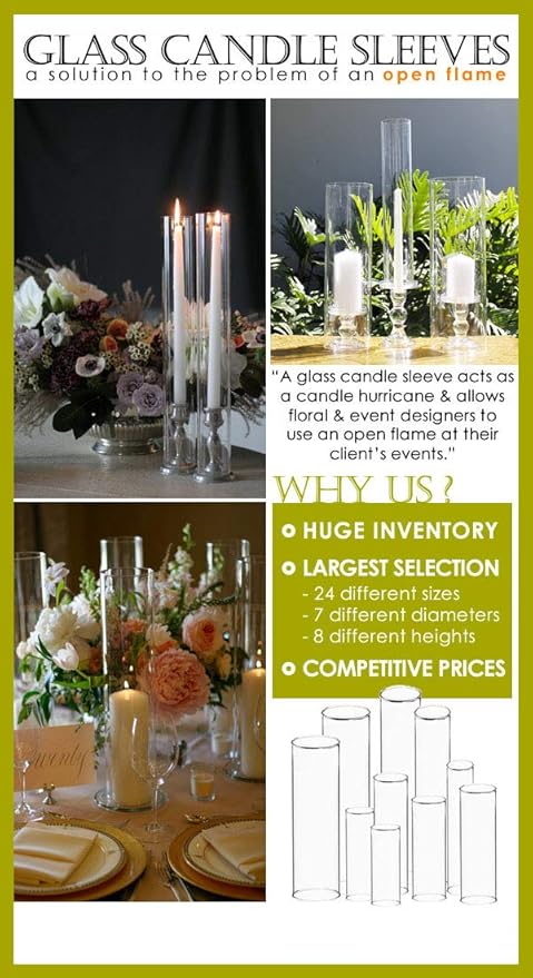 CYS EXCEL 2 PCS (H:14" D:2.5") Open Ended Clear Glass Hurricane Candleholder Tube Lamp Shade Open Flame Candlestick Holder Chimney Tube Cover Bottomless Cylinder