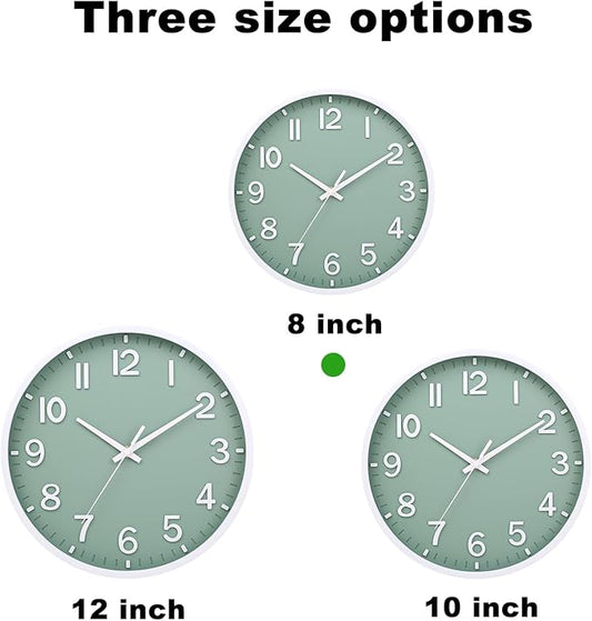 Wall Clocks Battery Operated 8 inch Modern Wall Clock,Silent Non Ticking Wall Clock for Living Room Bedroom Kitchen Office Classroom Decor (Green White)
