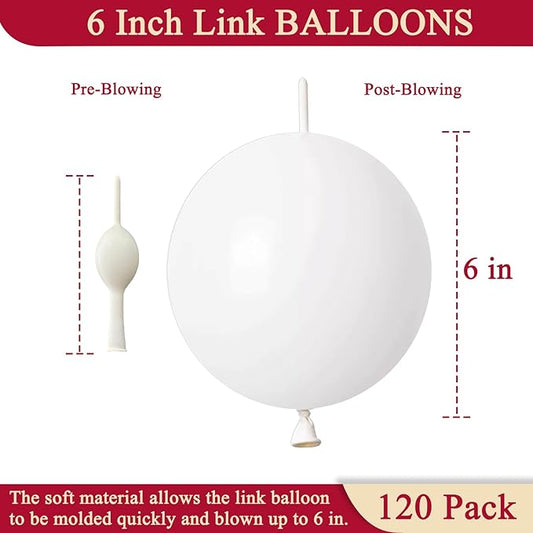 White Link Balloons 6 Inch 120 Pcs Latex Quick Linking Balloon for Birthday Wedding Party Festival Decorations