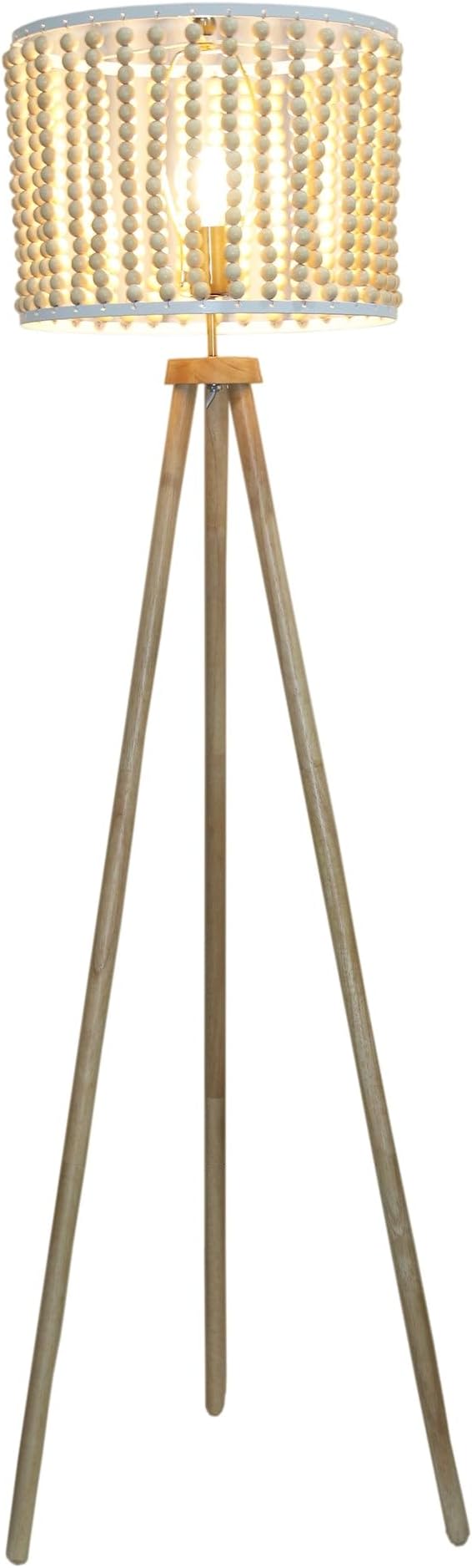 Modern Farmhouse Tall Lamps for Bedroom Office Birch Wood Beaded Table Floor Lamp Three Legged Floor Lamp for Living Room, Bedside, Study Room