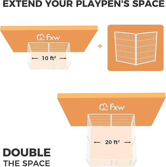 FXW Homeplus Unleashed Indoor Dog Playpen - Stress-Free and Safe Play, Heavy Duty 40 Inch 2 Panels Dog Pen for Medium and Large Dogs, White│Patented