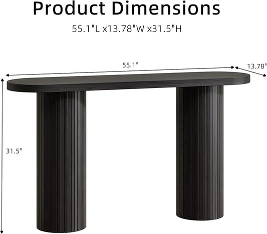55 Inch Console Table, Fluted Entryway Table, Mid-Century Modern Sofa Table Behind The Couch, Hallway Tables, Curved Sofa Stand for Hallway, Living Room, Foyer Black