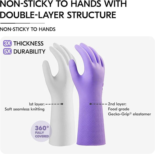 Vgo... 1 Pair Household Cleaning Gloves Infused with Rresh Rich Aromas, Lined Dishwashing Gloves,Long Sleeves Kitchen Gloves, Bathroom Cleaning, Gardening, Pet Care(Violet,Size L,TP1117)