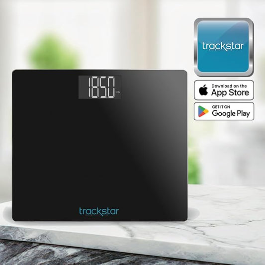 Trackstar Smart Wide-Platform Digital Weight Scale | 550 lb Weight Capacity | Trackstar Monitoring App | Bluetooth iOS & Android Compatible | Measure, Track, and Share Results