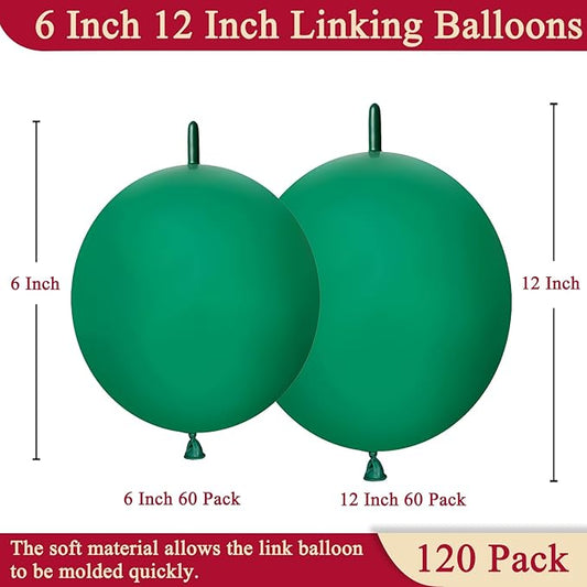 Dark Green Link Balloons 6 Inch 12 Inch 120 Pcs Latex Linking Balloons for Birthday Wedding Party Festival Decorations