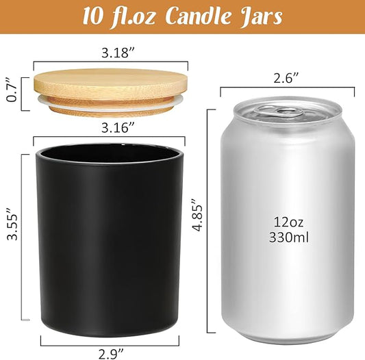 30 Pack Glass Candle Jars-10oz Black Empty Candle Jars with Bamboo Lids, Bulk Candle Jars for Making Candles Containers - Dishwasher Safe