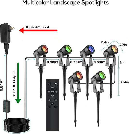 SUNTHIN Outdoor Landscape Lighting with Remote, RGBW Color Changing Spot Uplights, 6 Pack