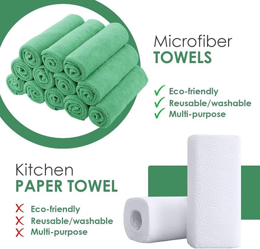 Avalon Towels Microfiber Cleaning Cloths (Value Pack of 48) - Size 16 x 16 Inches, Highly Absorbent Cleaning Rags, Lint Free, Reusable and Washable, Microfiber Towels for Cars (Green)
