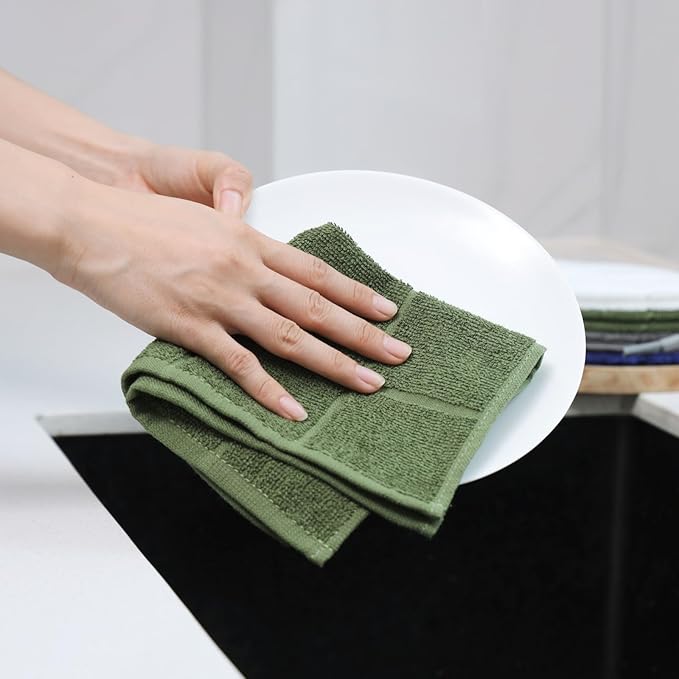 Glynniss Dishcloths Kitchen Highly Absorbent Dish Rags 100% Cotton Dish Cloths for Washing Dishes (Garden Green White)