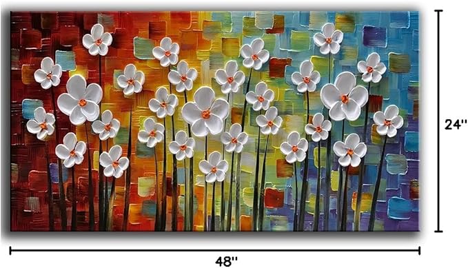 YaSheng Art - 100% Hand painted Art Beautiful colorful Oil Paintings On Canvas Abstract Art Texture Flowers Paintings Home Interior Decor Picture Canvas Wall Art Painting (24x48inch)