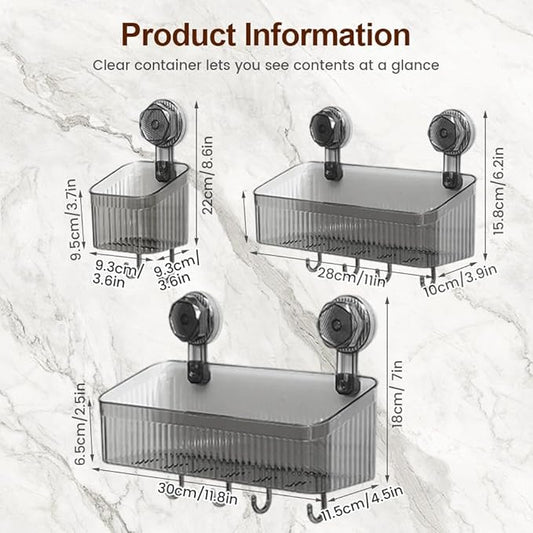 No-Drill Bathroom Suction Storage Box, Corrugated Suction Cup Wall Organizer, Removable Hanging Storage Basket with Strong Hold, Acrylic Shower Caddy for Bathroom (Clear M)