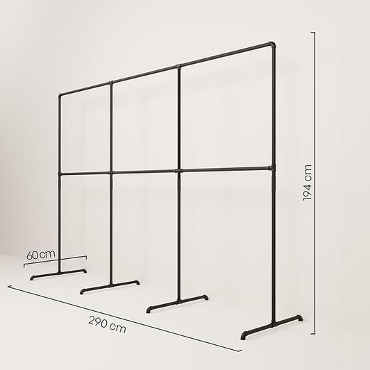 pamo Industrial Design garment rack - LAS 3 Black - freestanding Coat Rack for Walk-In Wardrobe Wall I Clothes Rack Made of Black Sturdy Pipes freestanding from Water Pipe
