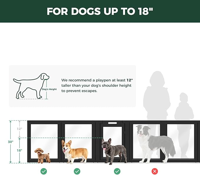 FXW AuraSpace Acrylic Indoor Dog Playpen for Small and Medium Dogs, 30 Inch, 8 Panels, Black