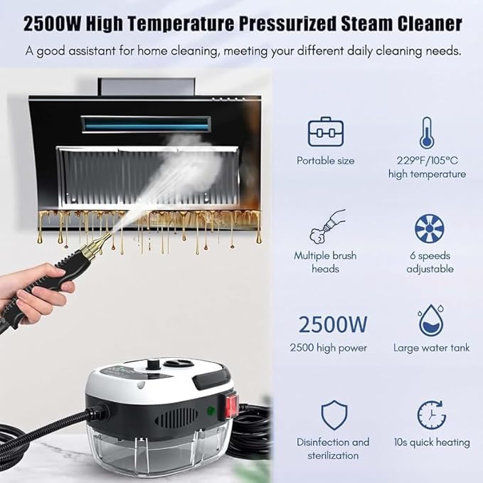 Saker Handheld Steam Cleaner, 2500W Multi-Surface Steamer with 6 Adjustable Steam Settings, Large 36oz Tank, and Attachments for Floors, Windows and More (Red-Single Knob Control)