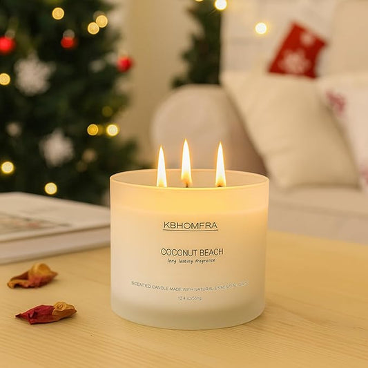 Scented Soy Wax Candle, 12.4 Oz Glass Jar, 70+ Hours Burn Time, Natural Essential Oils, Cotton Wick, Long Lasting Fragrance, Modern Contemporary Style (Coconut Vanilla 2Pack)