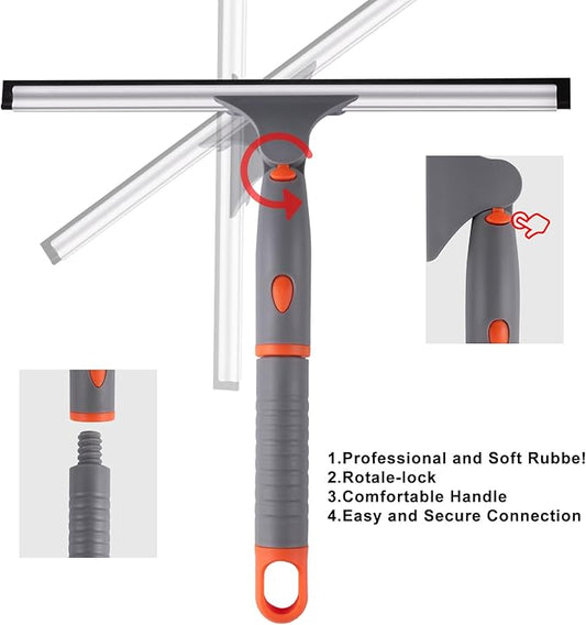 All Purpose 12 inch Shower Squeegee with 2pcs Rubber Wiper Blade BITOPE Window Squeegee Soft Safe to Clean Shower Door Bathroom Car Windshield Glass Mirrors