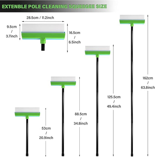 Gomake 11'' Cleaning Squeegee with 20-63 Inch Telescopic Long Handle for Shower Glass Door,Car Windshield, Window, Mirror, Bathroom,Countertop,Floor Cleaning