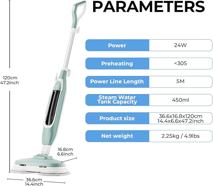 Apical Life Steam & Scrub Steam Mop, All-in-One Scrubbing and Sanitizing Hard Floor Cleaner, LED Headlights, 4 Dirt Grip Soft Scrub Pads Included, L Water Tank, Swivel Steering, Light green
