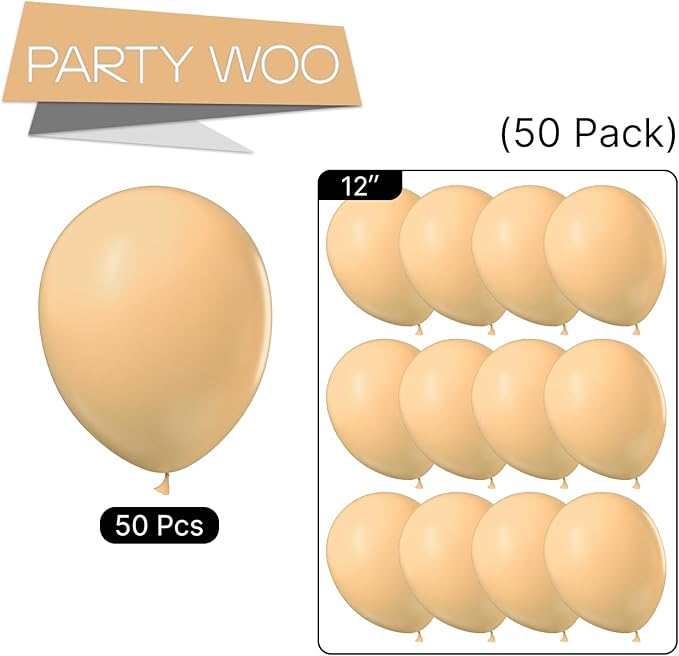 PartyWoo Nude Balloons 50 pcs 12 Inch Beige Apricot Cream Boho Latex Neutral Helium Balloons for Thanksgiving Graduation Baby Shower Boho Theme Birthday Party Decorations Nude-Y103