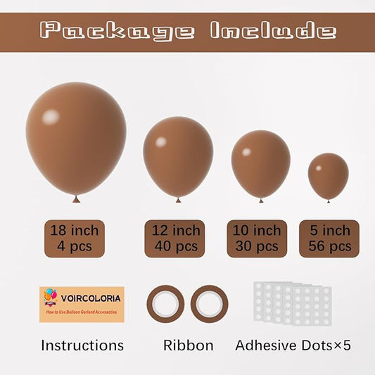 130pcs Brown Balloons Different Sizes 18" 12" 10" 5" Dark Brown Party Latex Balloons for Birthday Baby Shower Gender Reveal Graduation Wedding Anniversary Party Decorations