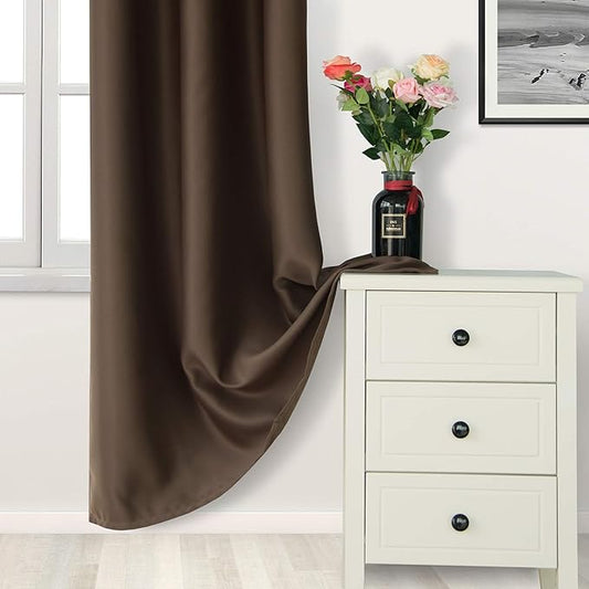 DWCN Blackout Curtains for Living Room, Thermal Insulated Room Darkening Grommet Window Treatment, Solid Block Light Curtain Drapes for Bedroom, W42 x L45 Inch Length, 2 Brown Panels