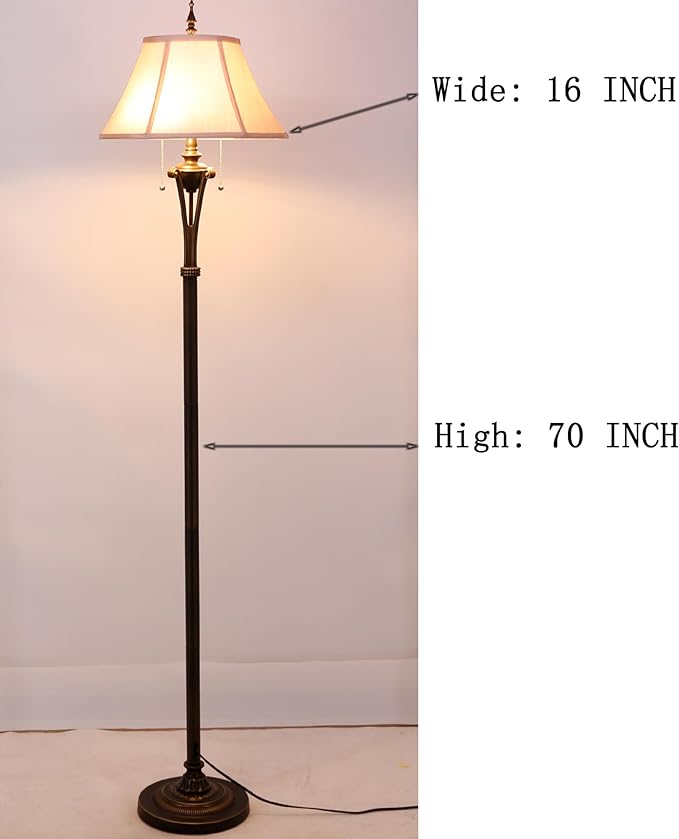 Farmhouse Floor Lamp Antique Metal Base Traditional Rustic Mid-Century Living Room Light 70 Inch Height Decor Office Bedroom