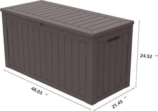 100 Gallon Outdoor Storage Box Waterproof,Resin Deck Box Storage Bin for Cushion Patio Furniture, Pool Accessories, and Garden Tools, Lockable & UV-Resistant, Brown
