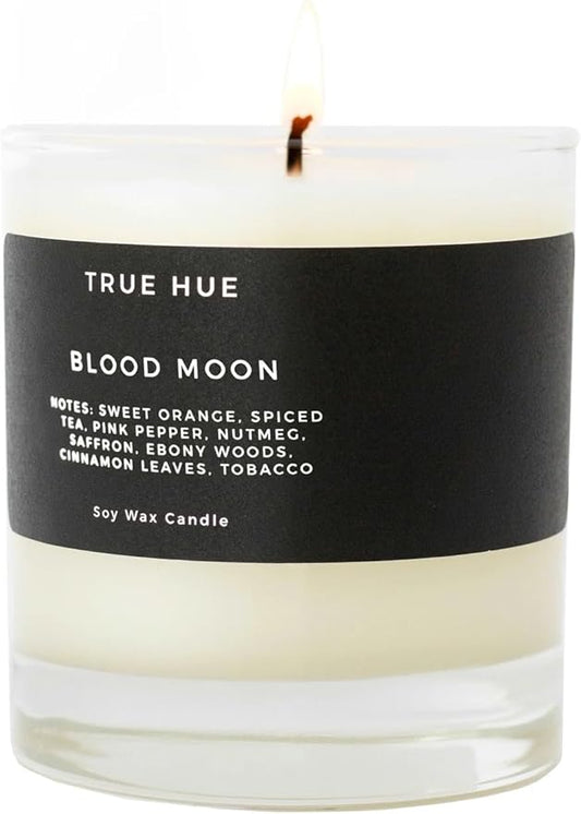 True Hue | Luxury Highly Scented Candle | Premium Soy Wax Blend | 7.75 oz | 40-50 Hour Burn Time | Cotton Wick | Natural Candles | Glass (Blood Moon)