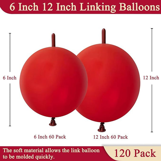 Dark Red Link Balloons 6 Inch 12 Inch 120 Pcs Latex Linking Balloons for Birthday Wedding Party Festival Decorations