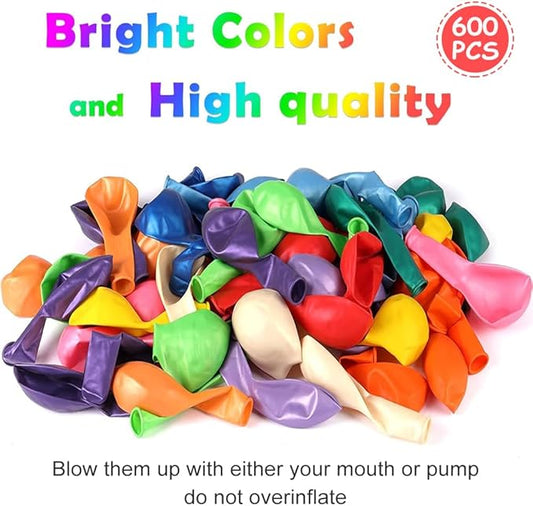 600 Pcs Balloons Assorted Color, Rainbow Birthday Strong Latex Balloon Bulk Pack for or Birthday Wedding Anniversary Party Decorations