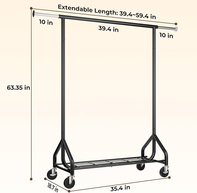 Heavy-Duty 450LBS Capacity Metal Clothes Rack,Rolling Clothing Rack with Wheels & Shelves, Portable Standing Wardrobe Rack for Hanging Clothes, Black