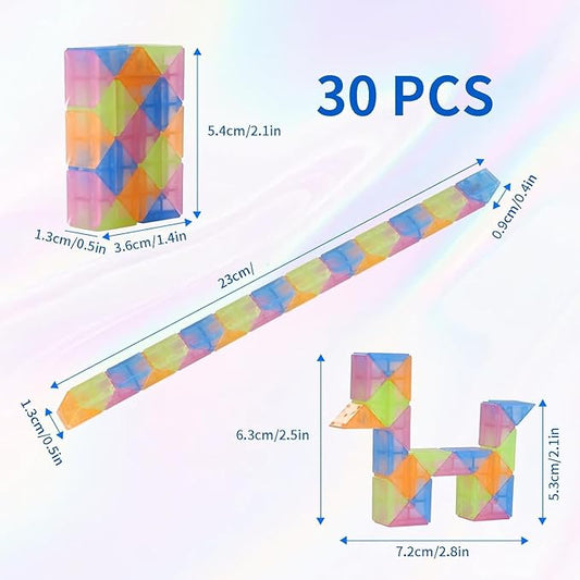 30pcs Bulk Fidget Glow in the Dark Snake Cube, Party Favors ,Goody Bag ,Bulk toys,Brithday Classroom Prizes,Pinata Stuffers Treasure Box for School Students Gifts for Boys and Girl
