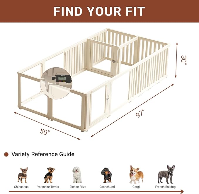 Transparent 20-Panel Dog Playpen, Acrylic Indoor/Outdoor Puppy Pen for Small & Medium Dogs, 30 Inch with Door, White(Ventilated Design 97 * 50 Two Rooms,30 inch)
