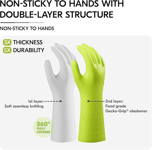 Vgo... 1 Pair Household Cleaning Gloves Infused with Rresh Rich Aromas, Lined Dishwashing Gloves,Long Sleeves Kitchen Gloves, Bathroom Cleaning, Gardening, Pet Care(Light Green,Size L,TP1117)