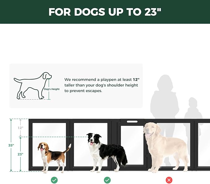 FXW AuraSpace Acrylic Indoor Dog Playpen for Medium Dogs, 35 Inch, 10 Panels, Black