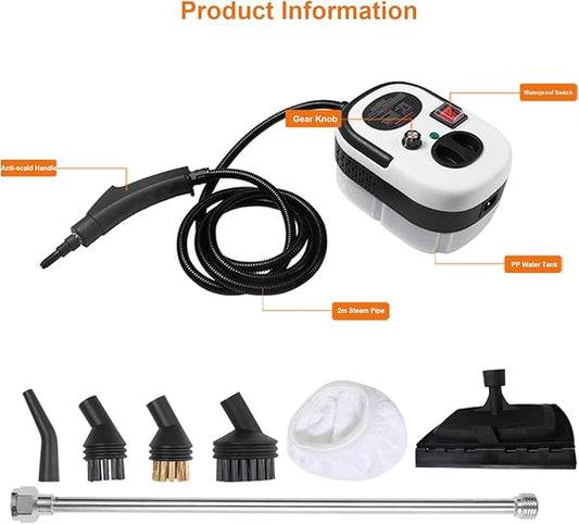 Upgrade Steam Cleaner 1200ML 2500W High Temperature Pressure Handheld Steam Cleaning Machine with Brush Heads and Gloves 7 in 1 for Car Floor Kitchen Bathroom Window Furniture (Gray)