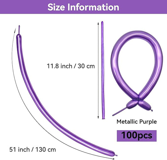 Metallic Pruple 260 Balloons Premium Long Twisting Animals Magic Balloons for Birthday Kids Wedding Party Supply 100pcs