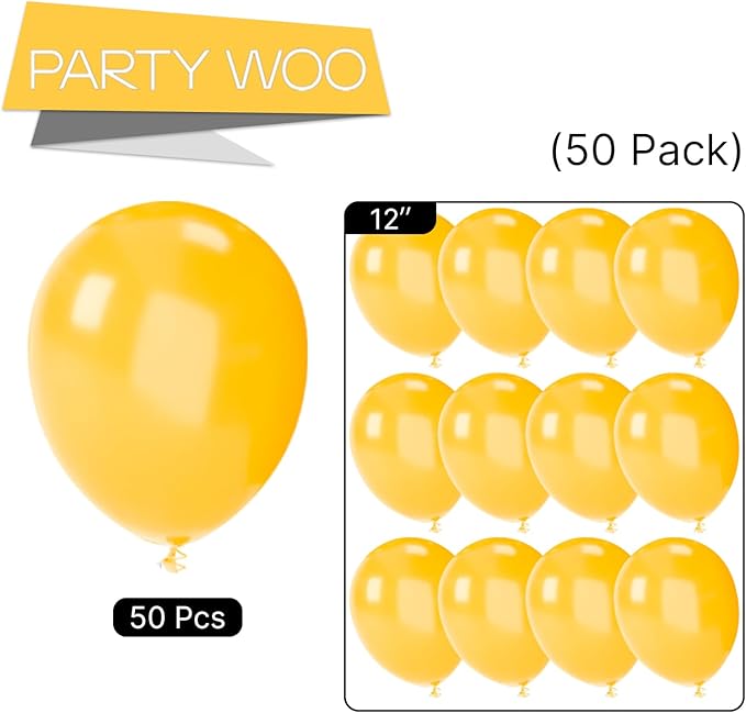 PartyWoo Mustard Yellow Balloons 50pcs 12 Inch Yellow Fall Balloons for Birthday Graduation Gender Reveal Engagement Baby Shower Bee Summer Sunflower Little Cutie Lemon Party Decorations Yellow-Y10