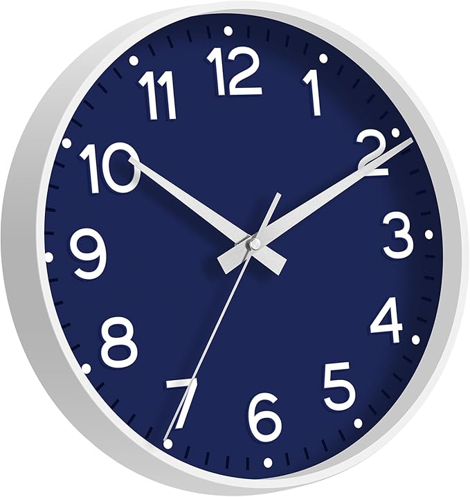 Wall Clock, Silent Wall Clocks Battery Operated 8 Inch-Modern Non Ticking Analog Clock Decorative for Kitchen Office Bathroom Bedroom(Navy Blue)