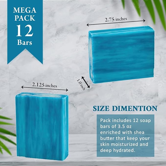 Ocean Breeze Scented Natural Soap Bars (5 Bars), 3.5oz Moisturizing French Triple Milled Soap Bars Enriched with Shea Butter - Pure Plant Oil Bath & Body