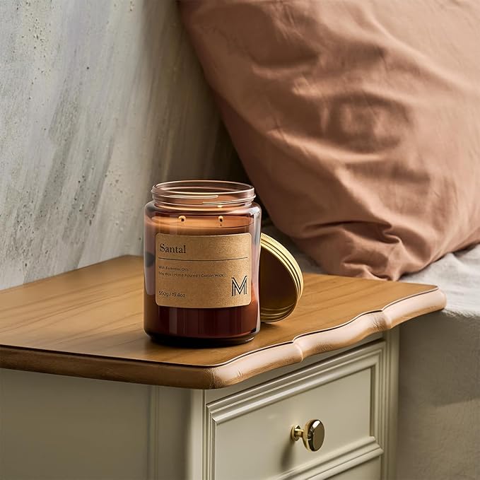 M&SENSE Santal Scented Christmas Candle Gift | 19.4oz, 115-Hour Burn | Natural Organic Soy Wax | Long-Lasting for Stress Relief and Gifting | for Christmas, Thanksgiving, Holiday