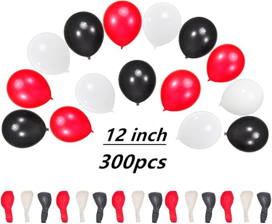 300 Pack Red Black White Balloons 100 of each of the 3 colors 12 inch Red White Black Latex Party Balloon Bulk for Various Party Events Decorations