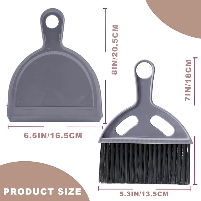 Mini Broom and Dustpan Set Small Broom with Dustpan Combo Set Portable Cleaning Tools for Home Office RV Learning Camping (Grey)